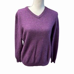 Cashmere Club Room Sweater Womens Size L Purple V-Neck Pullover Lightweight Knit